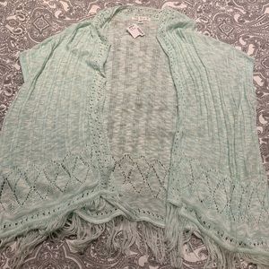 Say What? Mint Crochet Coverup with Fringe Size XL